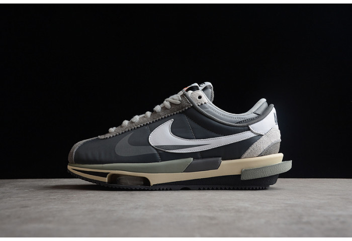 sacai x nike zoom cortez 4.0 dark grey white green dq0581-001