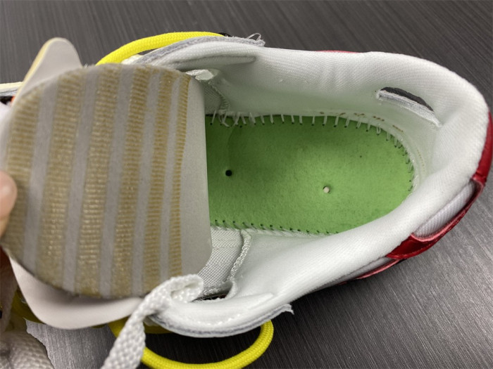 ow x nike blazer low in white and university red dh7863-100