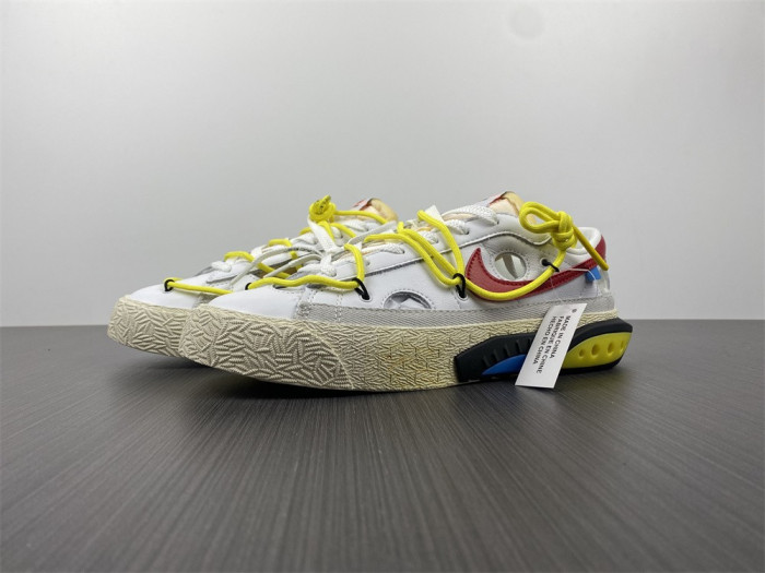 ow x nike blazer low in white and university red dh7863-100