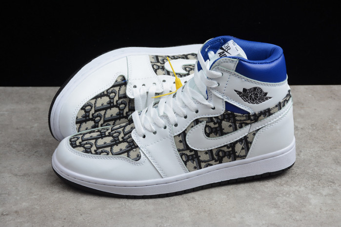 new arrive air jordan 1 high  white blue black   553668-100
