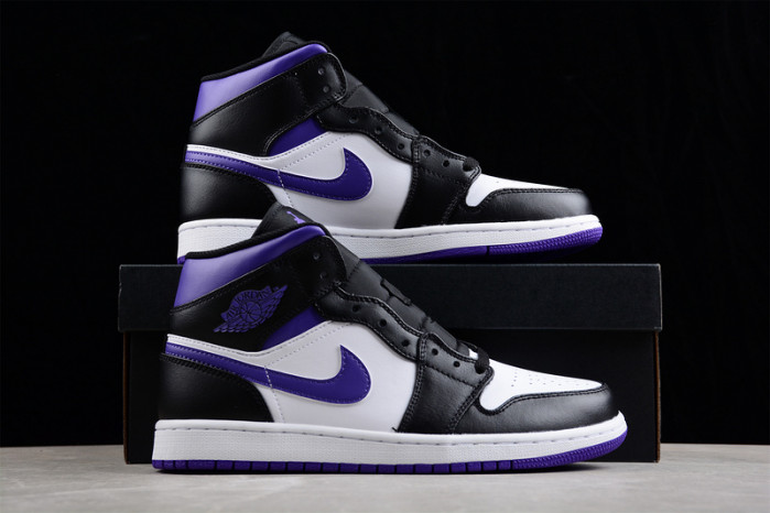 jordan 1 mid white black purple - 554724-095