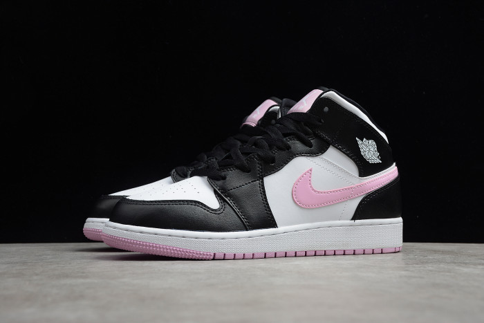 jordan 1 mid white black light arctic pink (gs) 555112-103