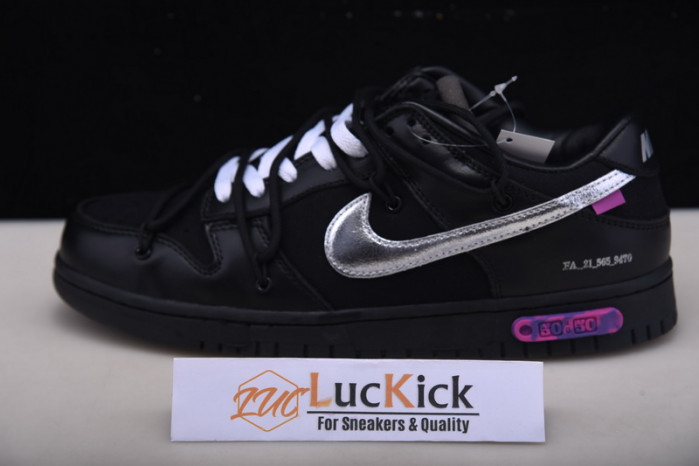 nike ow x nike dunk low black, silver and purple dm1602-001