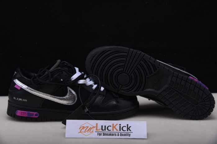 nike ow x nike dunk low black, silver and purple dm1602-001