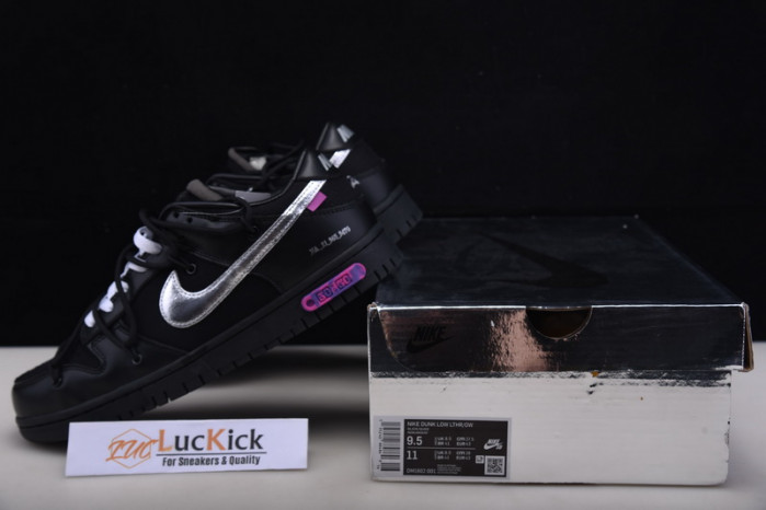 nike ow x nike dunk low black, silver and purple dm1602-001