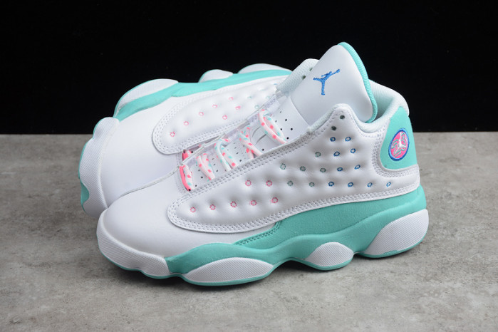 jordan 13 retro white soar green pink (gs)  439358-100