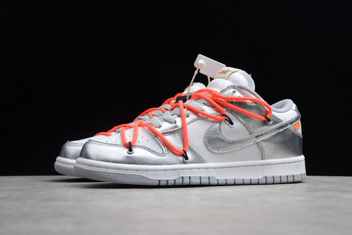ow x nike sb dunk low lthr ow silver white red ct0856-800