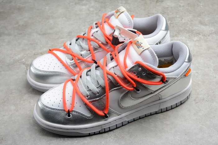 ow x nike sb dunk low lthr ow silver white red ct0856-800